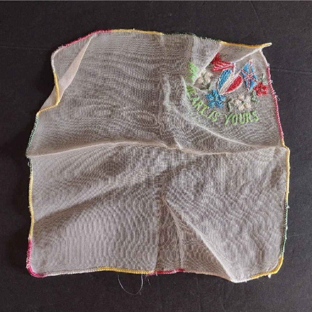 Vintage Mesh Hankie Handkerchief Needlepoint My Heart Is Yours 7 X 7